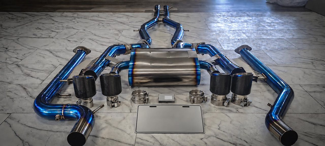 BMW G80 M3 Titanium Cat-back, blue finish
