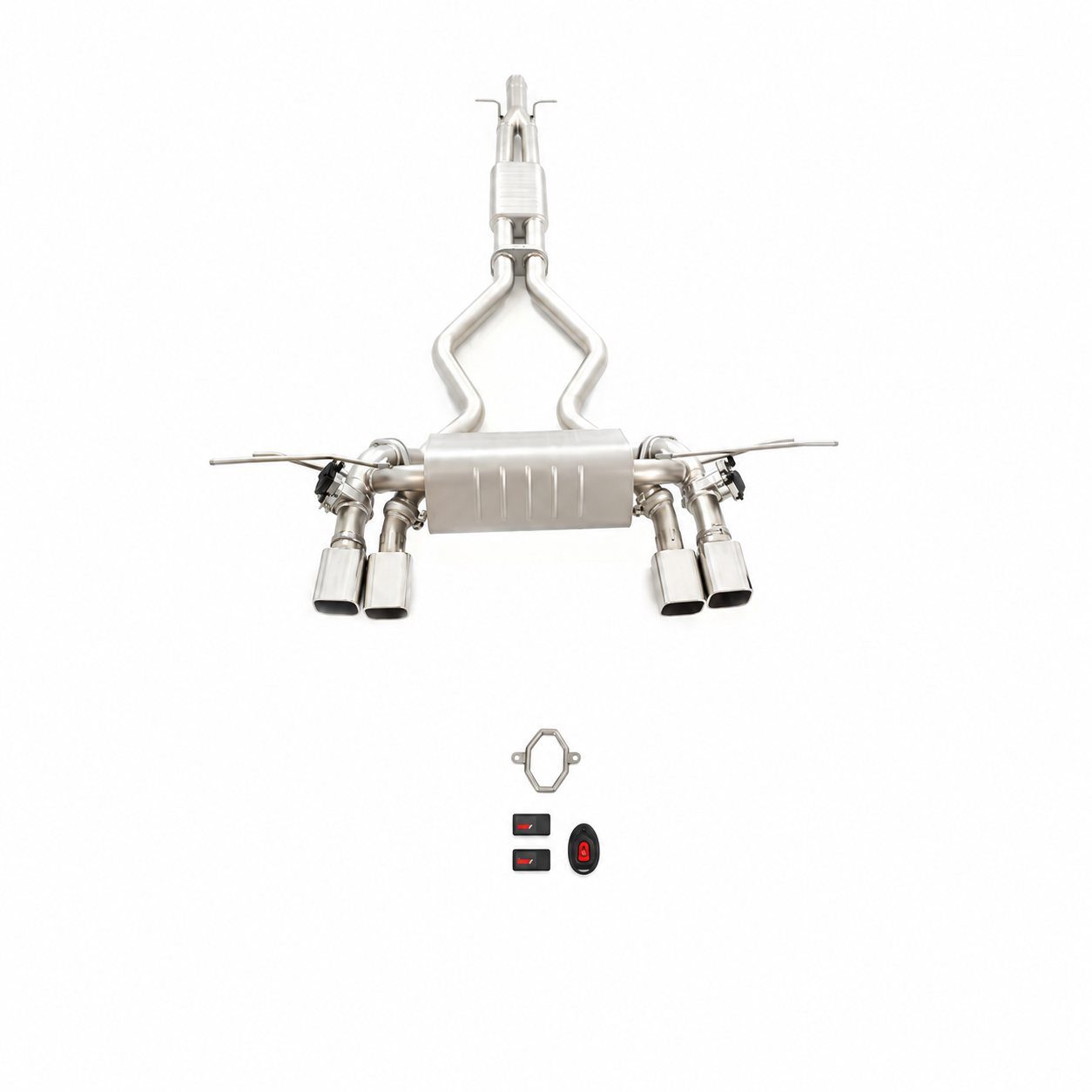 Land Rover Defender Stainless Cat-back, quad square tips