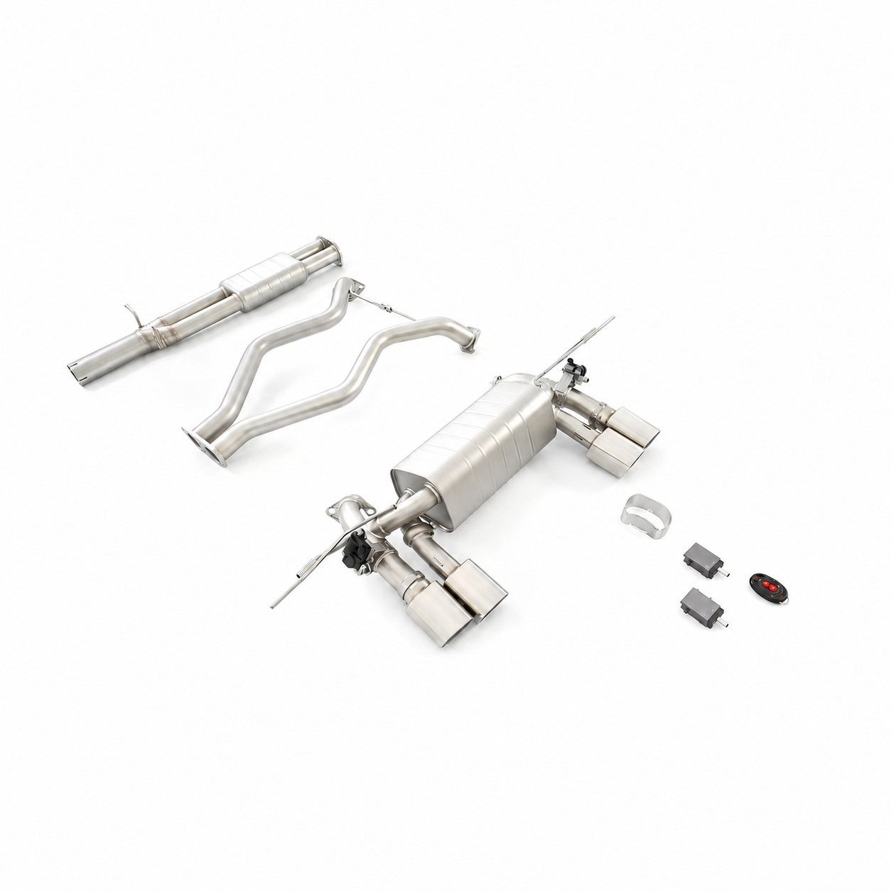 Land Rover Defender Stainless Cat-back, quad square tips