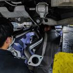 Land Rover Defender Stainless Cat-back, quad square tips — 6