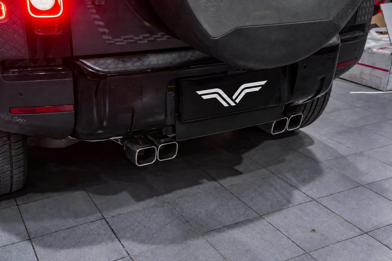 Land Rover Defender Stainless Cat-back, quad square tips